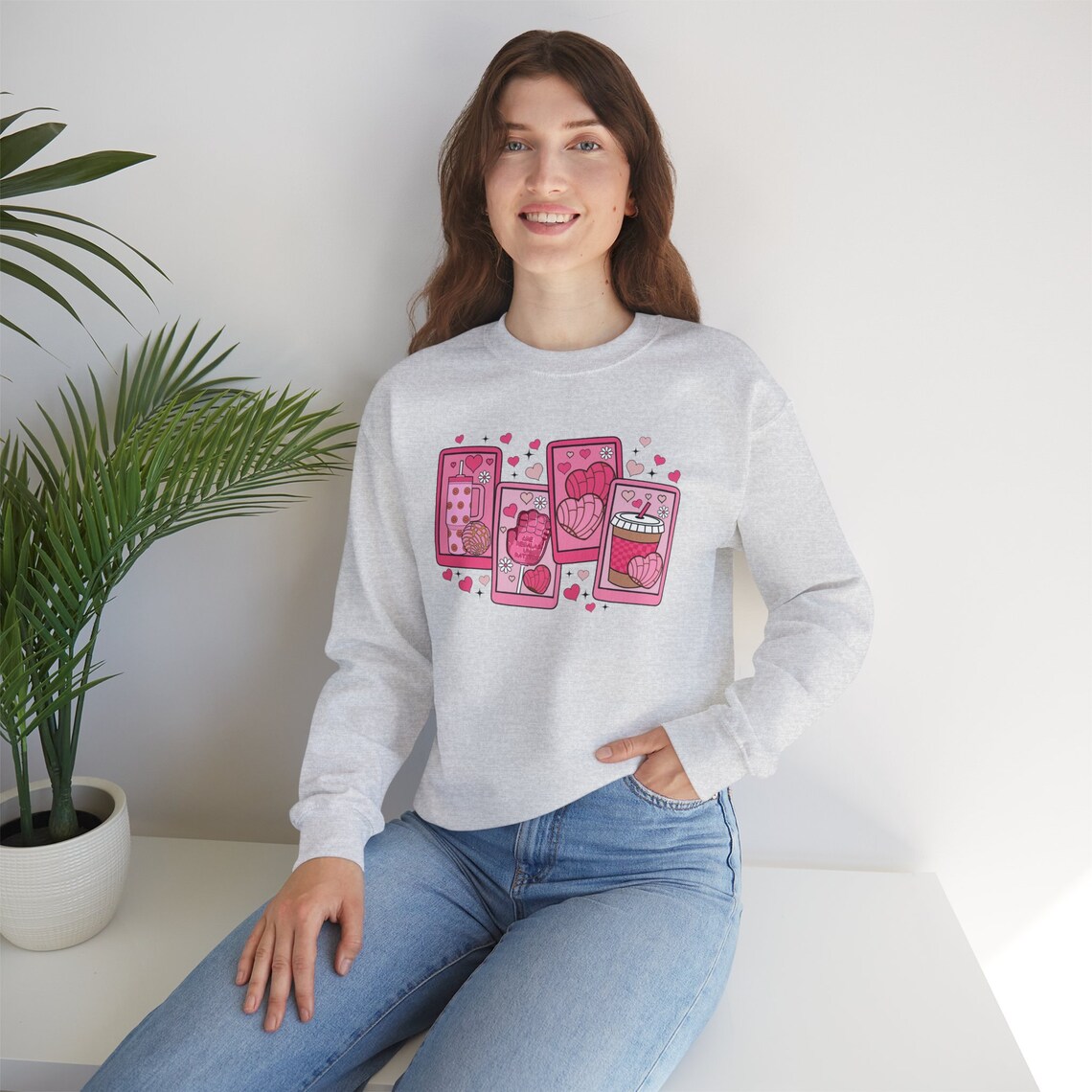 concha candy hearts sweatshirt: mexican valentine’s crewneck concha candy hearts sweatshirt: mexican valentine’s crewneck