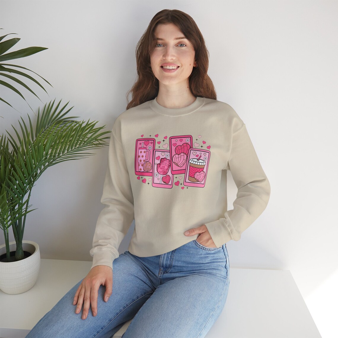 concha candy hearts sweatshirt: mexican valentine’s crewneck concha candy hearts sweatshirt: mexican valentine’s crewneck