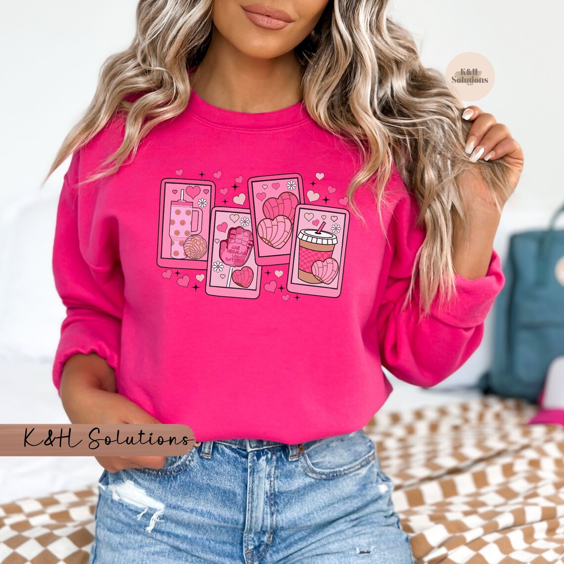 concha candy hearts sweatshirt: mexican valentine’s crewneck concha candy hearts sweatshirt: mexican valentine’s crewneck