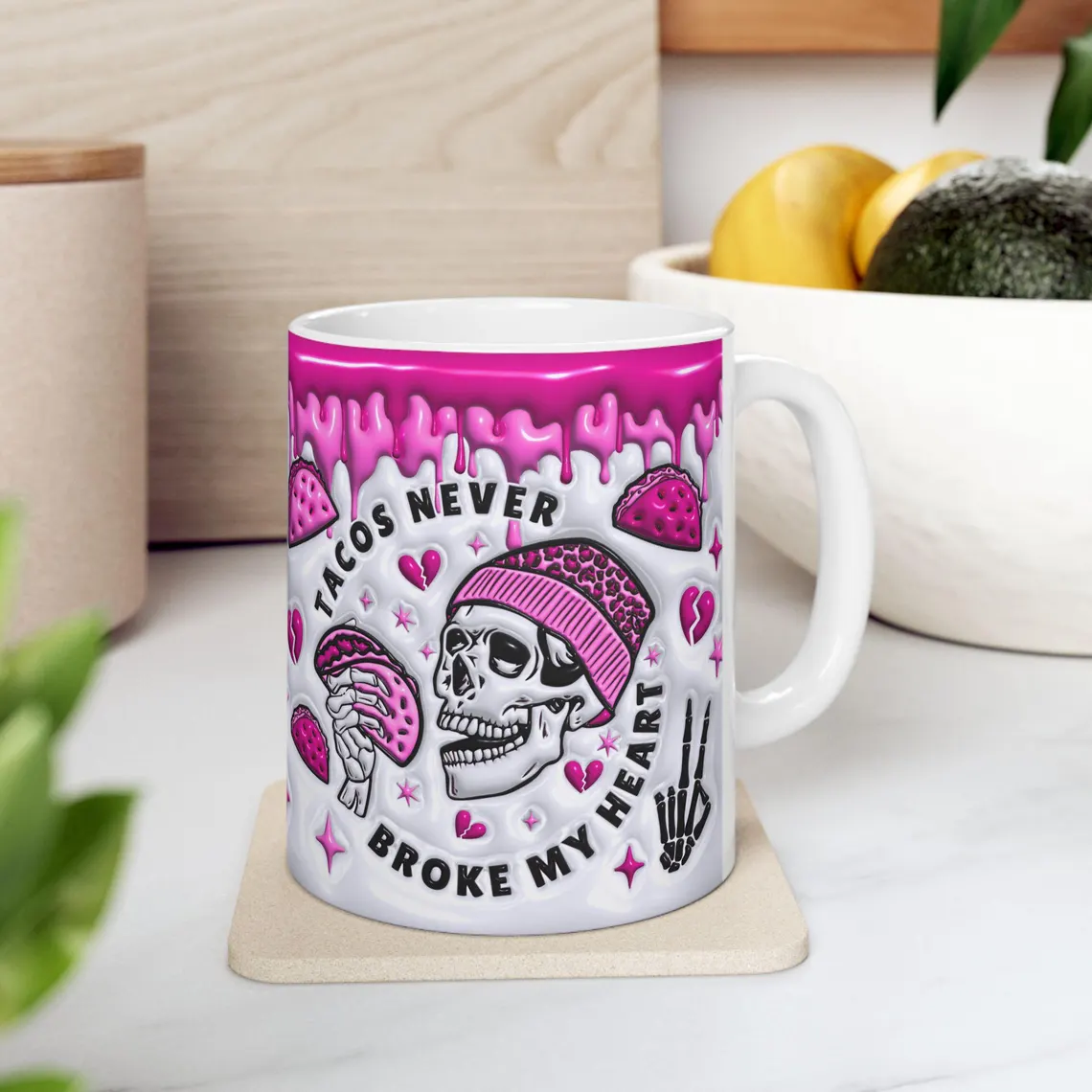 funny valentine skeleton mug: tacos never broke my heart funny valentine skeleton mug: tacos never broke my heart