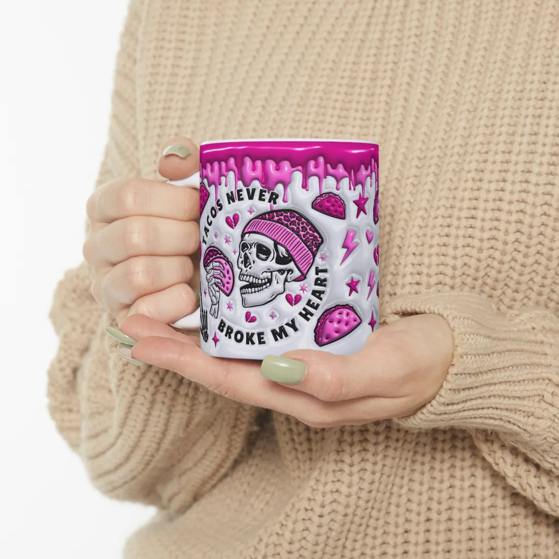 funny valentine skeleton mug: tacos never broke my heart funny valentine skeleton mug: tacos never broke my heart