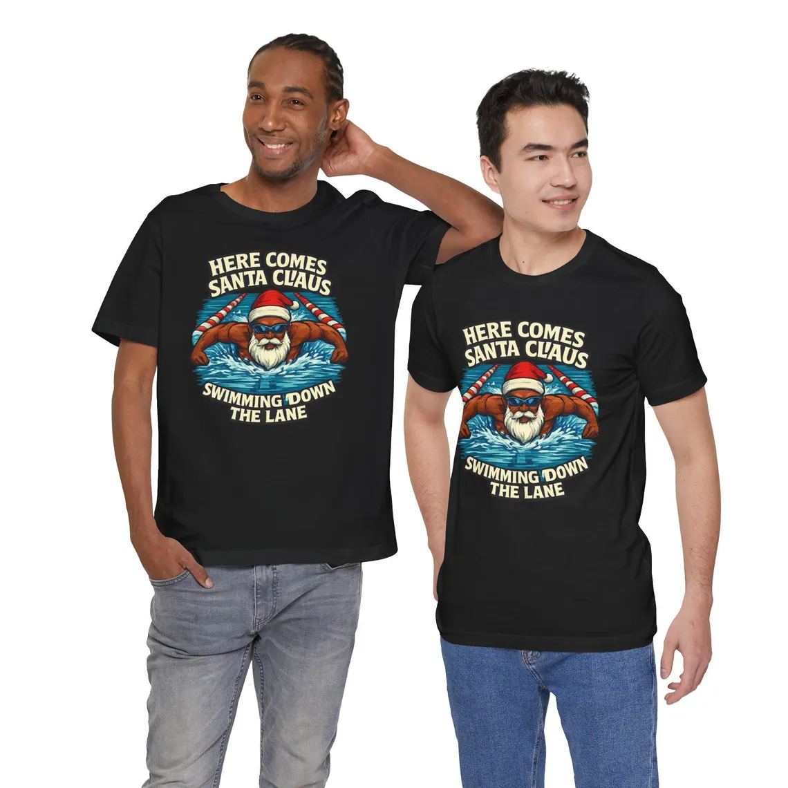 here comes santa claus swimming down the lane – black santa here comes santa claus swimming down the lane – black santa