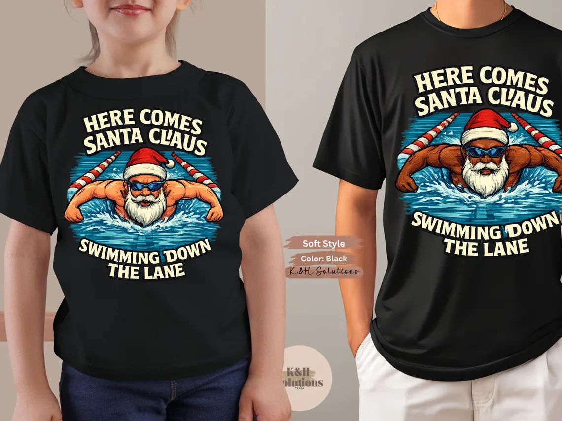 here comes santa claus swimming down the lane – black santa here comes santa claus swimming down the lane – black santa