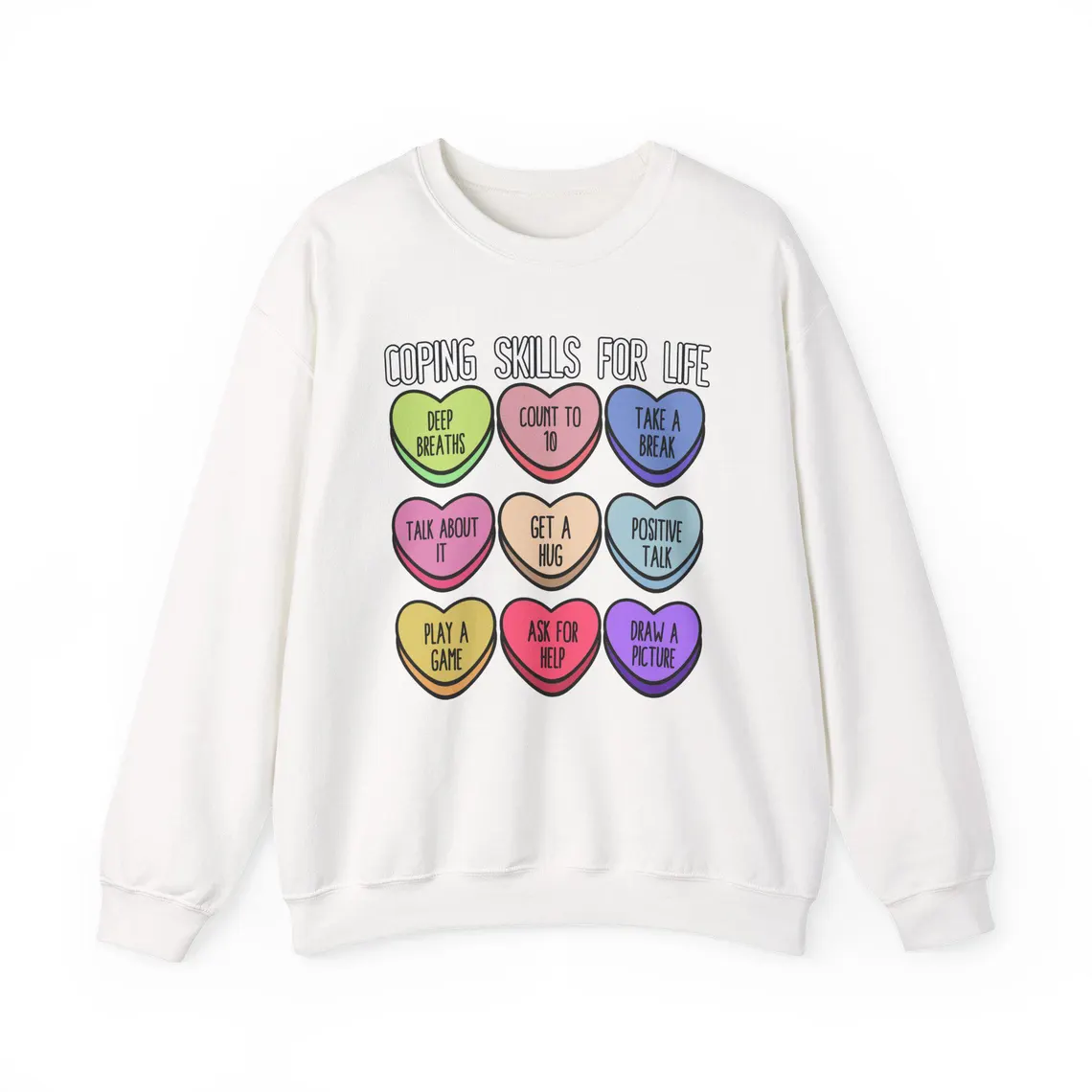 coping skills conversation hearts – black (model close up) coping skills conversation hearts – black (model close up)