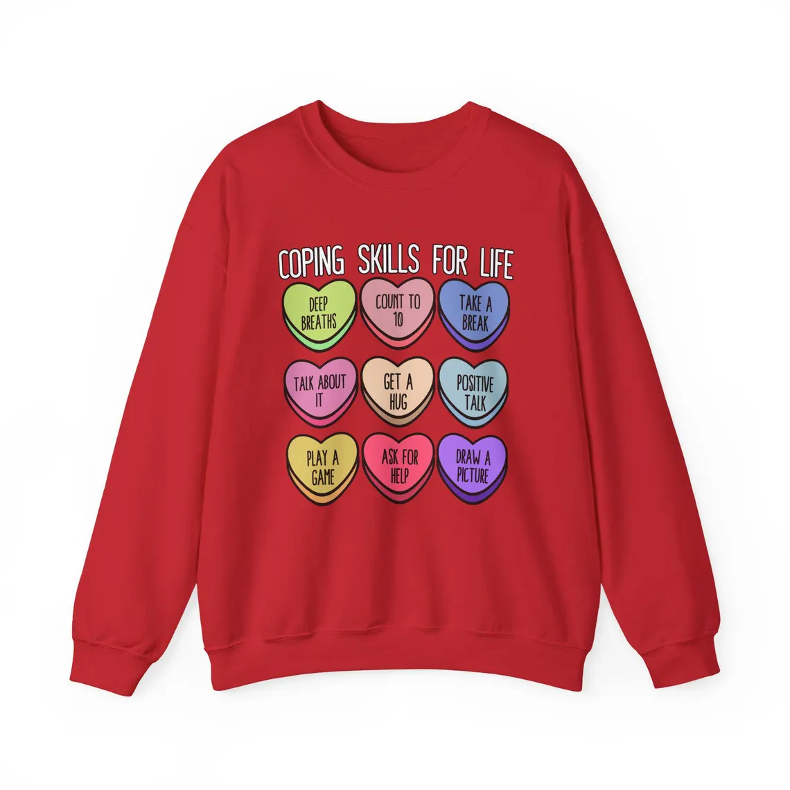 coping skills conversation hearts – black (model close up) coping skills conversation hearts – black (model close up)