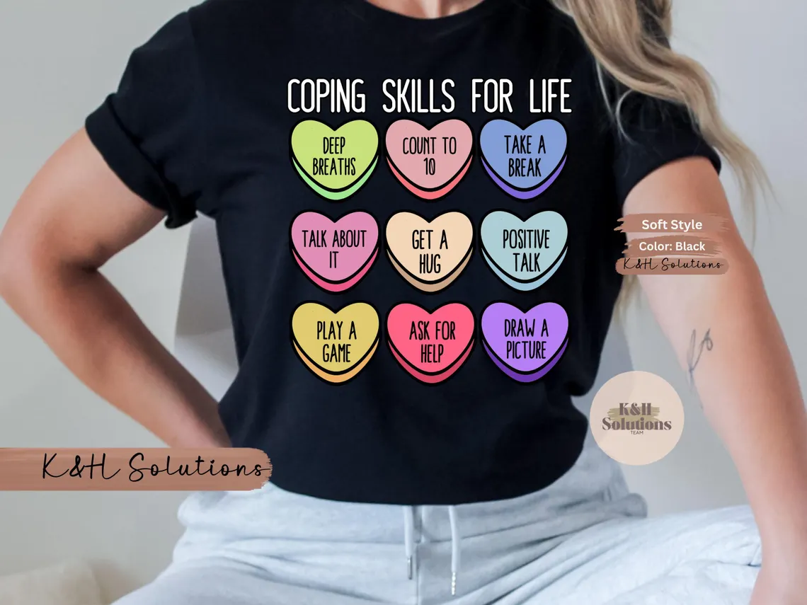 coping skills conversation hearts – black (model close up) coping skills conversation hearts – black (model close up)