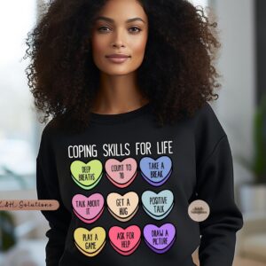 coping skills conversation hearts – black (model close up)