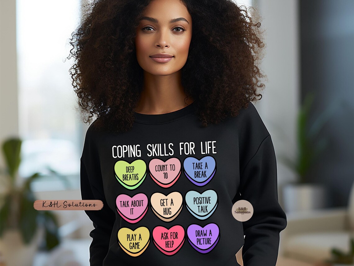 coping skills conversation hearts – black (model close up) coping skills conversation hearts – black (model close up)