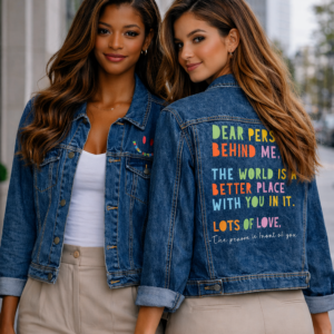 Mini-shop jean jacket dear person behind me, mental health denim jacket gift, inspirational jean jacket, kindness gift