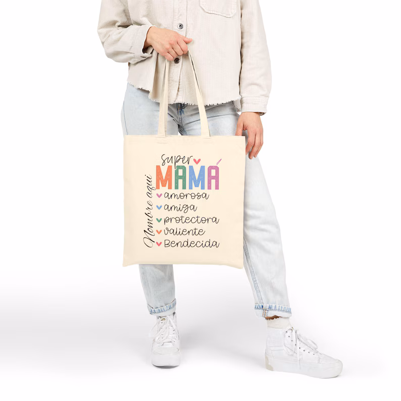 Super Mamá Cotton Canvas Tote Bag con nombre Super Mamá Cotton Canvas Tote Bag con nombre