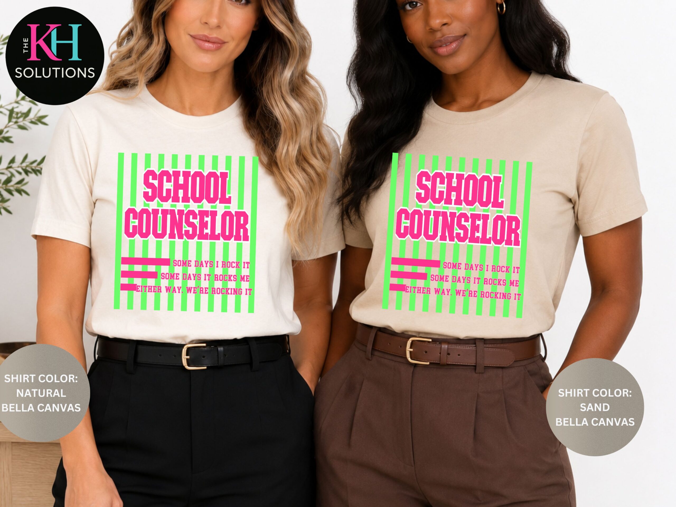 School Counselor Some Days I Rock It Shirt School counselor shirt with pink and green design and the quote Some Days I Rock It, Some Days It Rocks Me, Either Way We’re Rocking It.